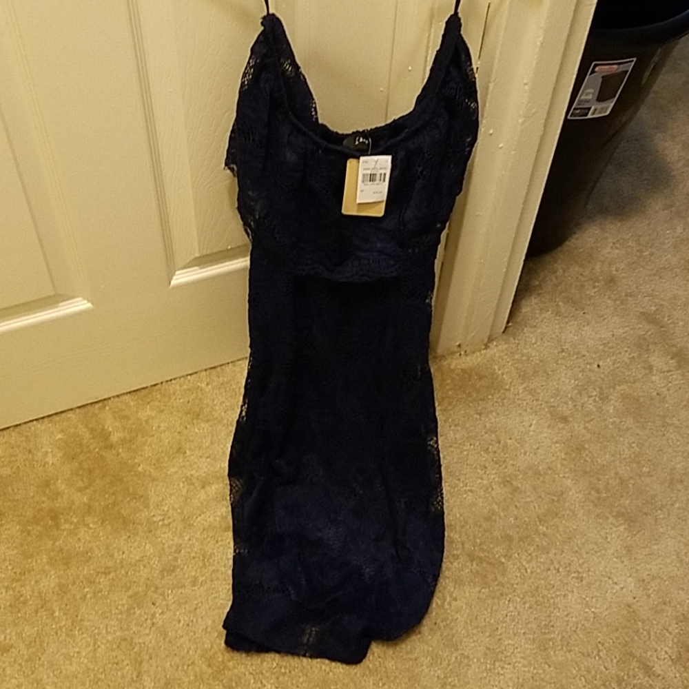 Navy blue dress with ruffled top
